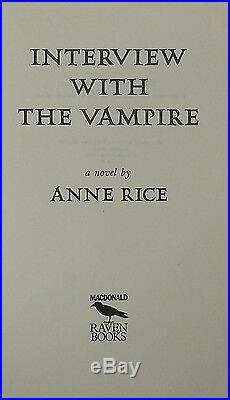 Anne Rice. INTERVIEW WITH THE VAMPIRE. Raven Books, 1976. 1st U. K. HC/DJ. Scarce
