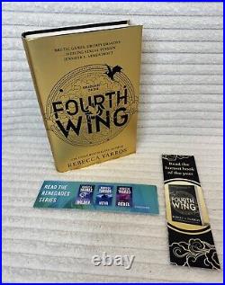 Fourth Wing Signed Rebecca Yarros UK Hardback & 2x Exclusive Bookmarks