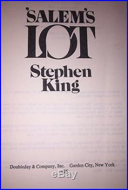 Stephen Kings Salem Lot 1st Edition Printing Q37 Code Inside Gutter 1975-HTF