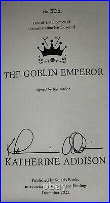 THE GOBLIN EMPEROR Katherine Addison 1st UK HB Ltd Signed Solaris